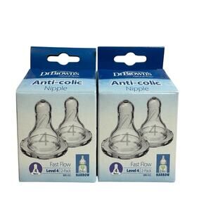 Dr Brown 9M+ Silicone Nipples Level 4 Anti-colic Fast Flow 2-Pack Lot of 2 New